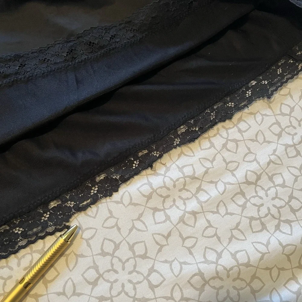 VTG‎ Vanity Fair Black Satin Lace Slip Dress Women's 40 L Sexy Coquette Witchy